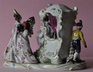 Great Porcelain Volkstedt Dresden Lace Figurine Germany Carriage Figural Group 6