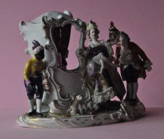 Great Porcelain Volkstedt Dresden Lace Figurine Germany Carriage Figural Group 8