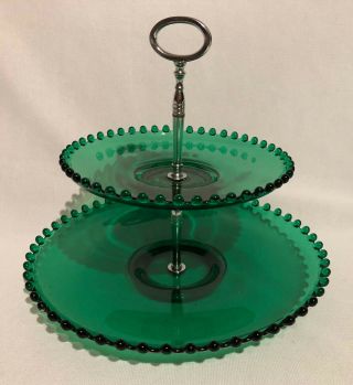 Imperial Candlewick 1950 Evergreen Two Tier Tidbit Tray (516e)