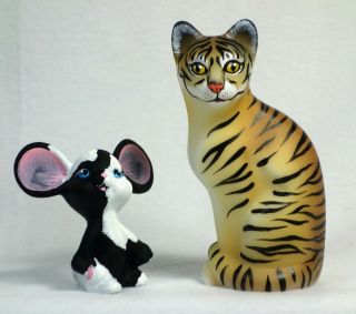 Fenton Tiger Stylized Cat Fagca,  Black & White Mouse Cc Hardman