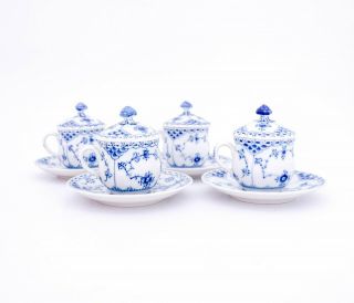 4 Cremecups & Saucers 743 - Blue Fluted Royal Copenhagen - 1:st Quality 2