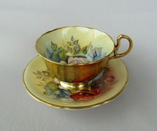 Aynsley Signed J.  A Bailey China Tea Cup & Saucer Cabbage Rose & Flowers 2