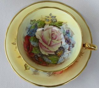 Aynsley Signed J.  A Bailey China Tea Cup & Saucer Cabbage Rose & Flowers 5