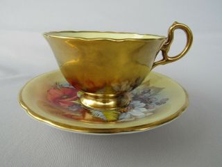 Aynsley Signed J.  A Bailey China Tea Cup & Saucer Cabbage Rose & Flowers 7