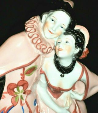 Antique German Dresden Art Deco Pierrot & Columbine In Love Porcelain Figurine