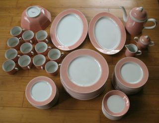 Fitz & Floyd Rondelet 66 Pc Set Service For 12 Peach Pink Dinnerware Fine China