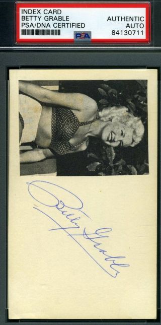 Betty Grable 1940`s Psa Dna Hand Signed 3x5 Index Card Autograph