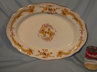 Exquisite Meissen Embossed Yellow Dragon & Red Dot Accent 17 " Platter / Tray
