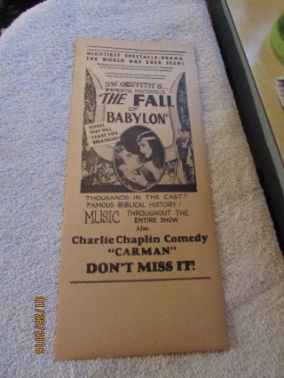 1919 Charlie Chaplin Theater Handbill Silent Movie Comedy Carman