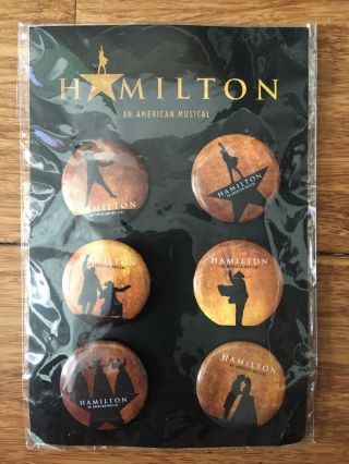 Hamilton Broadway Musical Set Of Six 6 Buttons Pin Backs Lapel In Package