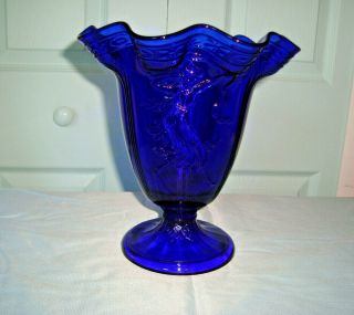 Fenton Cobalt Blue Dancing Ladies Ruffled Rim Footed Vase