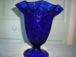 Fenton Cobalt Blue Dancing Ladies Ruffled Rim Footed Vase 2