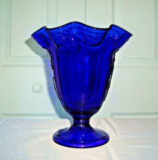 Fenton Cobalt Blue Dancing Ladies Ruffled Rim Footed Vase 3
