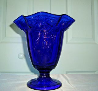 Fenton Cobalt Blue Dancing Ladies Ruffled Rim Footed Vase 4