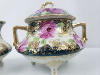 Antique 1800s Nippon Handpainted Tea Set Pitcher Sugar Creamer 5 Cups 5 Saucers 10
