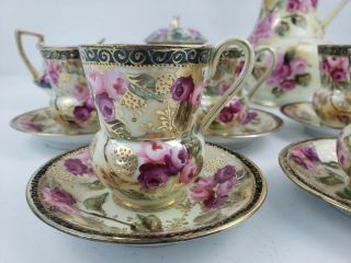 Antique 1800s Nippon Handpainted Tea Set Pitcher Sugar Creamer 5 Cups 5 Saucers 2