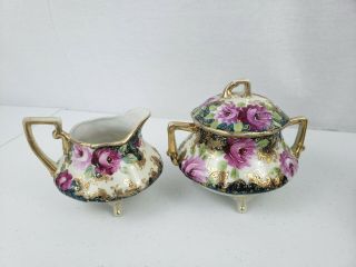 Antique 1800s Nippon Handpainted Tea Set Pitcher Sugar Creamer 5 Cups 5 Saucers 9