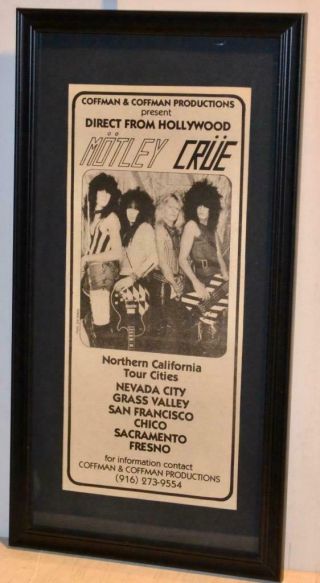 Motley Crue 1981 Rare 1st North Ca Tour 8th Ever Concert Coffman Frame Promo Ad
