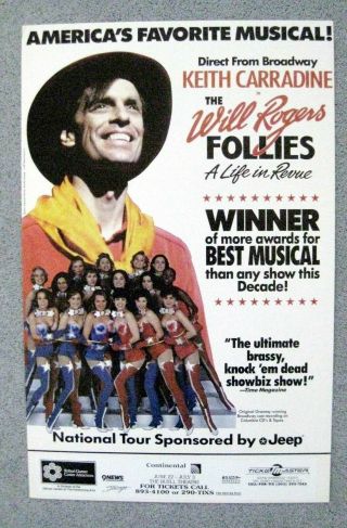 Theater Poster Window Card The Will Rogers Follies Kieth Carradine Buell Denver