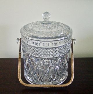 Large Imperial Glass Cape Cod Cookie Jar With Lid & Bamboo Handle