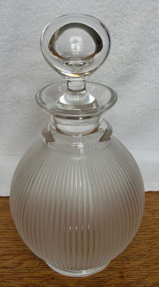 Signed Lalique France Crystal Langeais Clear & Frosted Ribbed Decanter 10 "