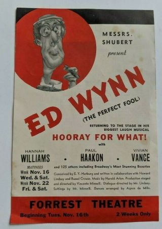 1940s Ed Wynn Hooray For What Theatre Program Broadway Forrest Theatre Nyc