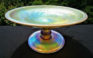 Gorgeous Lc Tiffany Gold Favrille Art Glass Compote/centerpiece Vibrant Colors