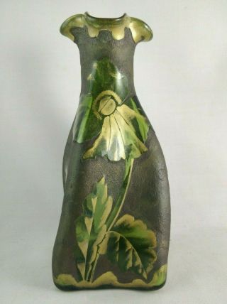 Art Nouveau Mont Joye Legras Cameo Art Glass Vase Ca 1920 - Poppy Seeds & Leaves