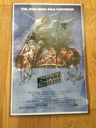 Carrie Fisher Hamill Ford Empire Strikes Back Signed 11x17 Poster Autograph