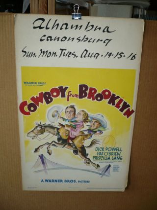 Cowboy From Brooklyn,  Orig Window Card [dick Powell,  Priscilla Lane] - 1938