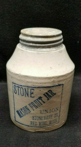 Antique Stone Mason Fruit Jar Union Red Wing Minn Pat January 24,  1899 1 Quart,