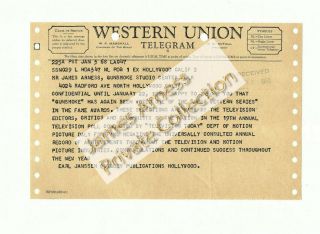 James Arness Marshal Dillon Gunsmoke Western Union Telegram Jan 3,  1968