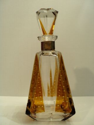 Moser Bohemian Cut Engraved Amber Flashed Glass Decanter