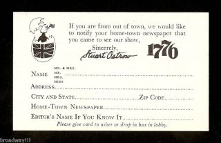 Betty Buckley " 1776 " Ken Howard / Ron Holgate 1969 Broadway Notification Card