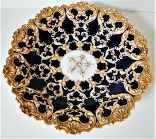 Lg Antique Ornate Meissen Bowl Shell Cobalt Blue Gold Rococo Perfect 1870 26 Cm