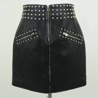 Miranda Lambert Top Shop Black Faux Leather Studded Mini Skirt Size 8