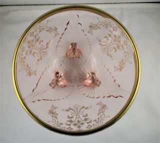 Large Pink Depress Glass Footed Bowl Gold Trim 3