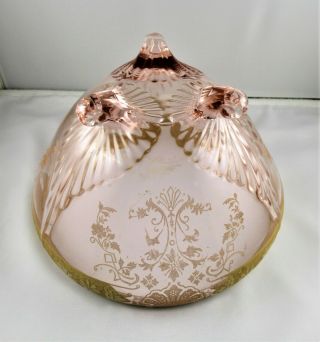 Large Pink Depress Glass Footed Bowl Gold Trim 4