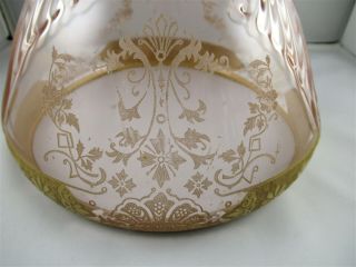 Large Pink Depress Glass Footed Bowl Gold Trim 5