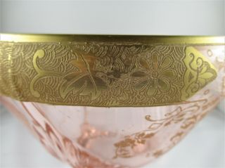 Large Pink Depress Glass Footed Bowl Gold Trim 6