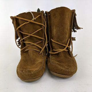 Miranda Lambert MINNETONKA Brown Leather Moccasin Fringe Ankle Boot Size 8 3