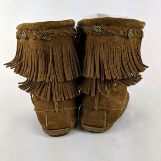 Miranda Lambert MINNETONKA Brown Leather Moccasin Fringe Ankle Boot Size 8 4