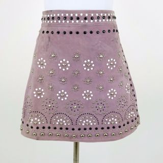 Miranda Lambert Nasty Gal Pink Studded Suede Wrap Mini Skirt Size M