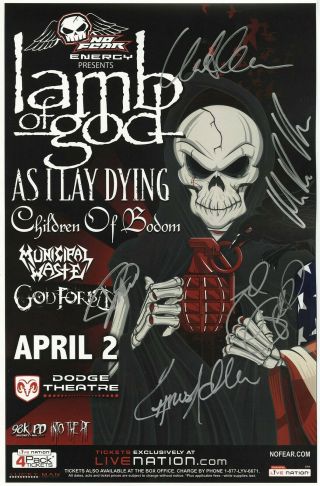 Lamb Of God Autographed Memorabilia Concert Signed Tour Poster Jsa Authenticity