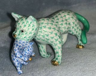Herend Mother And Baby Cat Blue And Green Fishnet 30 Off