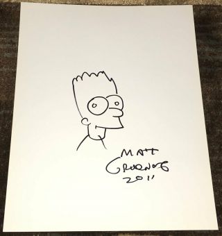 Matt Groening Signed Autograph The Simpsons Bart Sketch Drawing 8.  5x11 W/proof