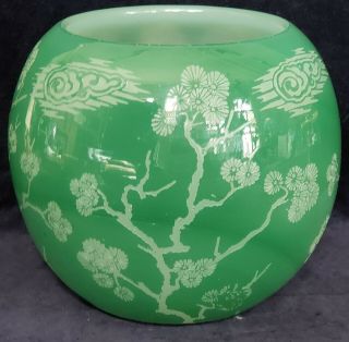 Steuben Carder Etched Glass Matzu Vase Jade Green Oriental Art Deco Style