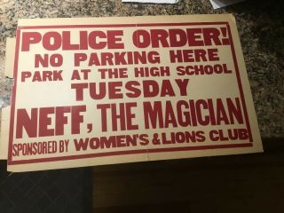 Spook Show Poster Dr.  Neff Parking Sign Notice High School Circa 1940’s