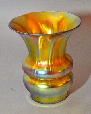 Antique Signed Steuben Art Glass Vase - Fancy Shape - Iridescent Gold Aurene
