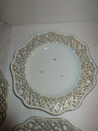 Antique 1800s Meissen Porcelain Dinner Plates Reticulated With Gold Gilt - 6